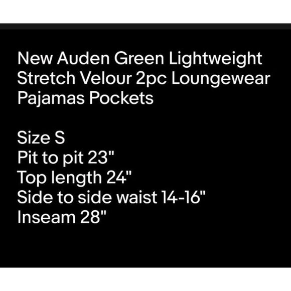 New Auden Green Lightweight Stretch Velour 2pc Loungewear Pajamas Pockets S - Picture 9 of 9